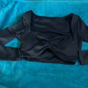 Wiskll active wear Black Ruched Crop Blouse long sleeve with built in bra
